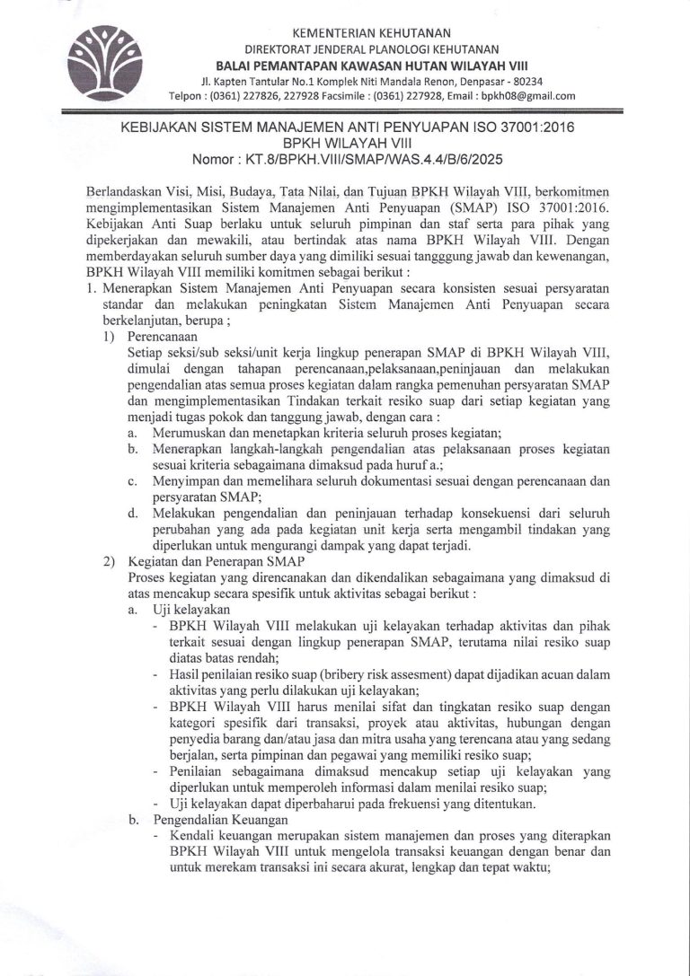 SMAP ISO 37001:2016 – BPKH WILAYAH VIII